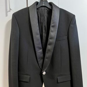 Men’s Balmain Black Wool Blazer With Black Satin Collar And Silver-Toned Buttons